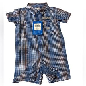Columbia PFG Toddler Boys One Piece Romper Blue Plaid Fishing Outfit NWT 3-6Mo